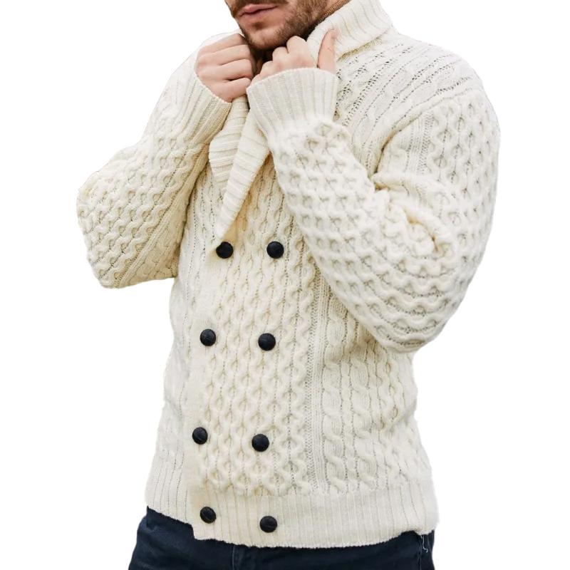 Men's Solid Lapel Double Breasted Cable Knit Cardigan 17421212Z