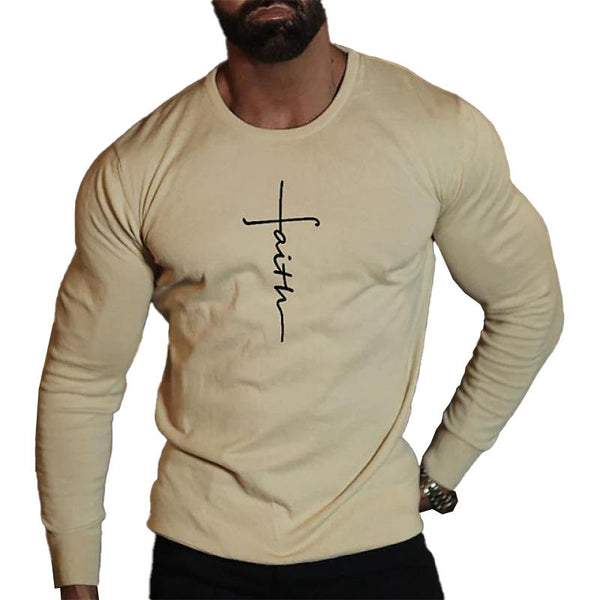 Men's Christian Print Round Neck Long Sleeve T-shirt 49812861Z