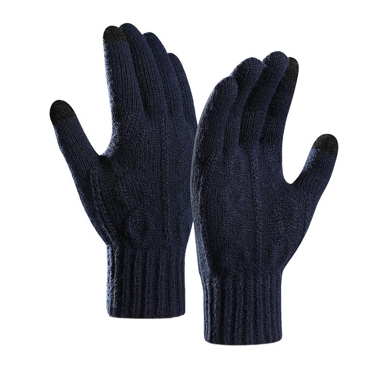 Vintage Men's Solid Color Thick Knitted Gloves 53677647TO