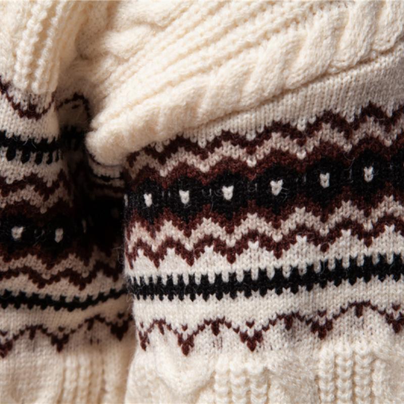 Men's Vintage Colorblock Jacquard Crew Neck Knitted Pullover Sweater 58865522M