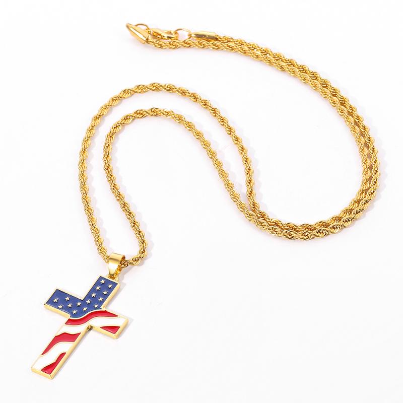Collana vintage casual con bandiera americana e croce 65735606TO