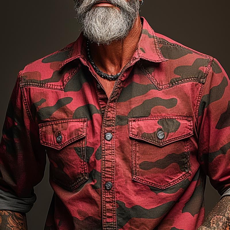【Expédition 24 heures】Chemise cargo camouflage à revers et poche poitrine pour homme 17623334Z