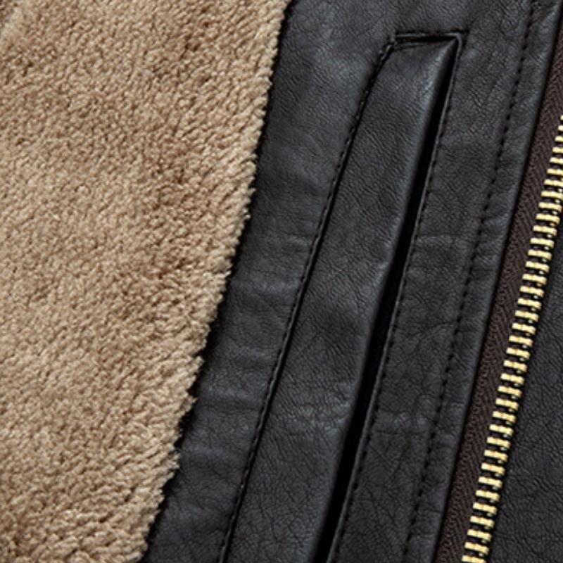 Chaqueta de cuero con solapa de felpa informal para hombre 18414490Y