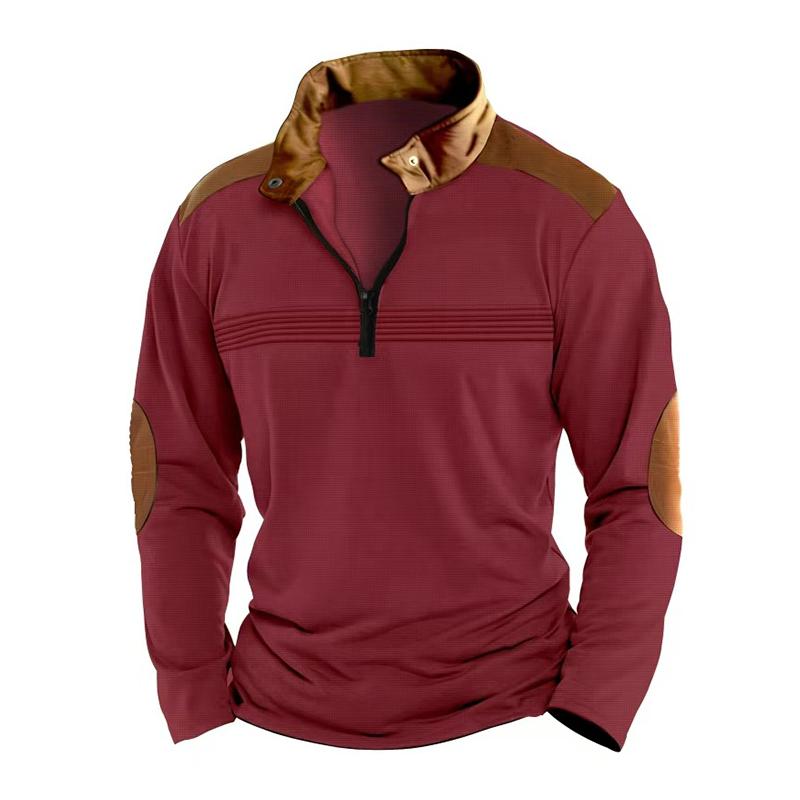 Felpa casual a maniche lunghe con colletto alla coreana e cerniera colorblock da uomo 32537015Z