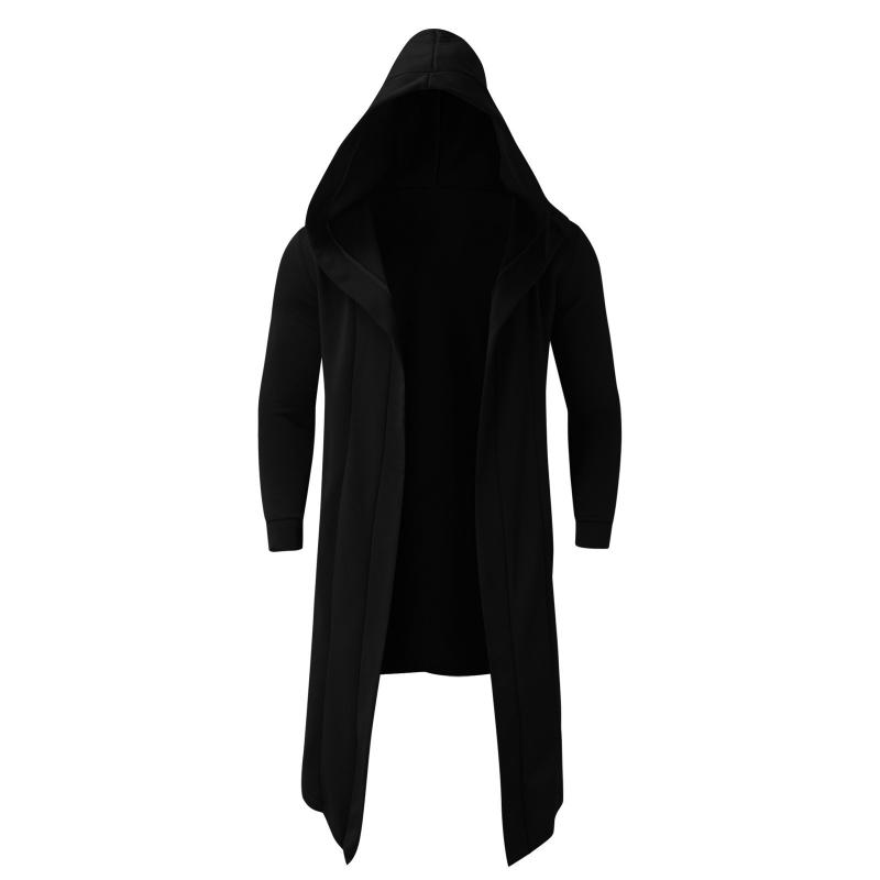 Per uomo Casual tinta unita Cardigan con cappuccio a maniche lunghe allentate di media lunghezza 08529757Z