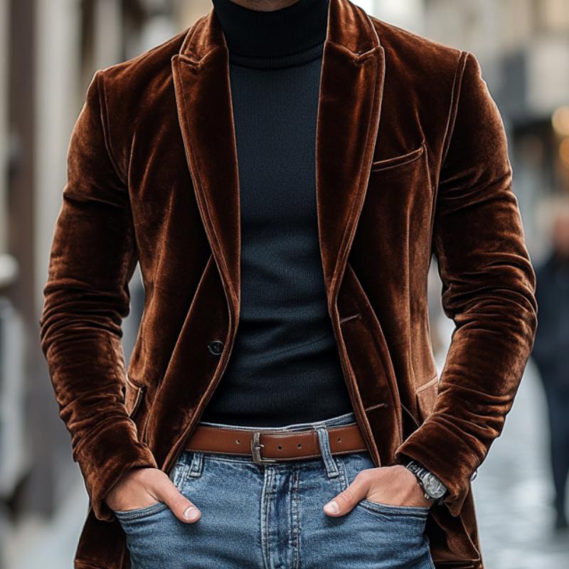 Blazer monopetto in velluto con revers a lancia vintage da uomo 20293345M