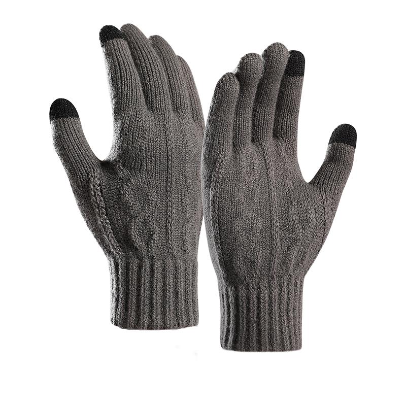 Vintage Men's Solid Color Thick Knitted Gloves 53677647TO
