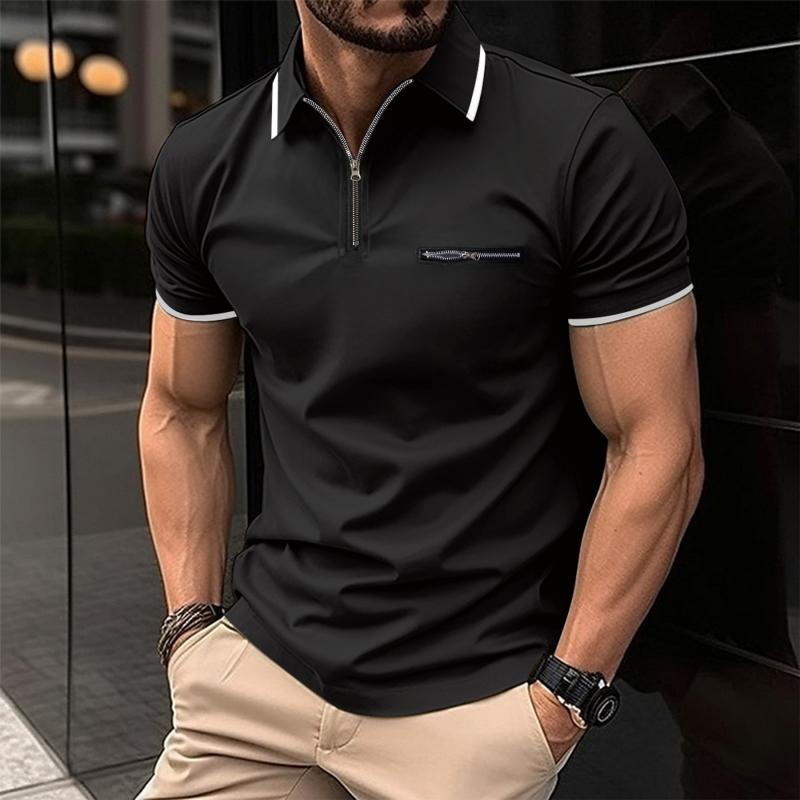 Men's Color Block Zip Short Sleeve Polo Shirt 90620666Y