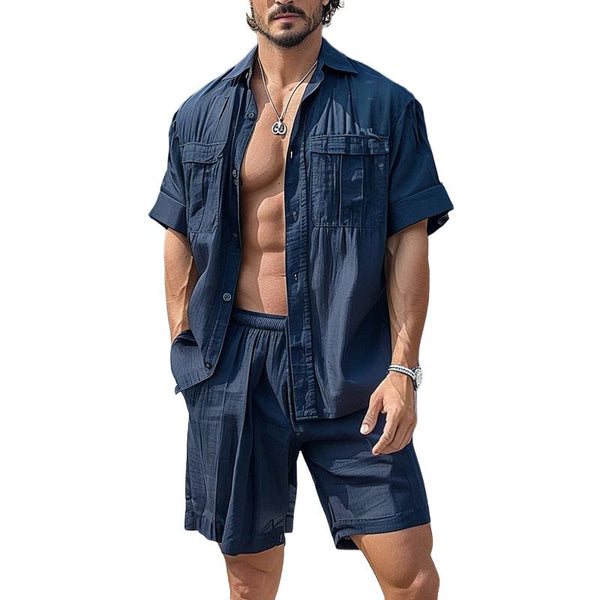 Men's Casual Pocket Short Sleeve Two-Piece Set 10598680TO