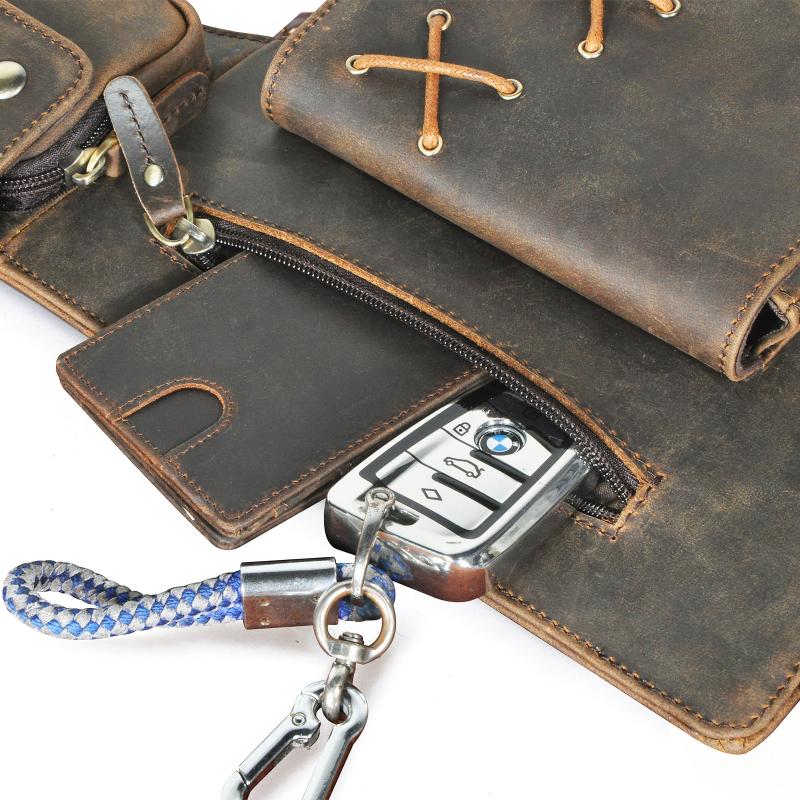 Men's Classic Retro Personality Outdoor Leather Waist Bag 60235114K