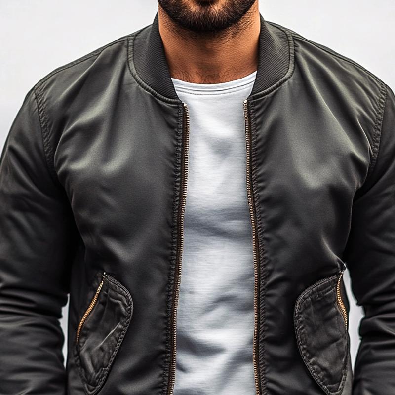 Giacca da baseball da uomo elegante tinta unita con cerniera multitasche 84723008Z