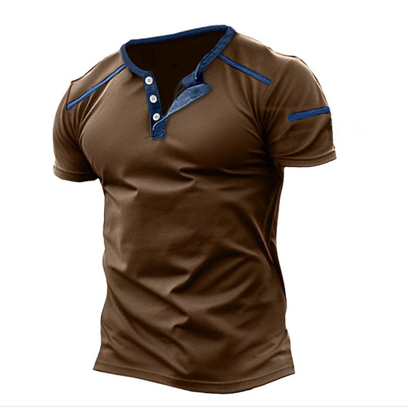 Men's Color Block Henley Collar Short Sleeve T-Shirt 30260391Y