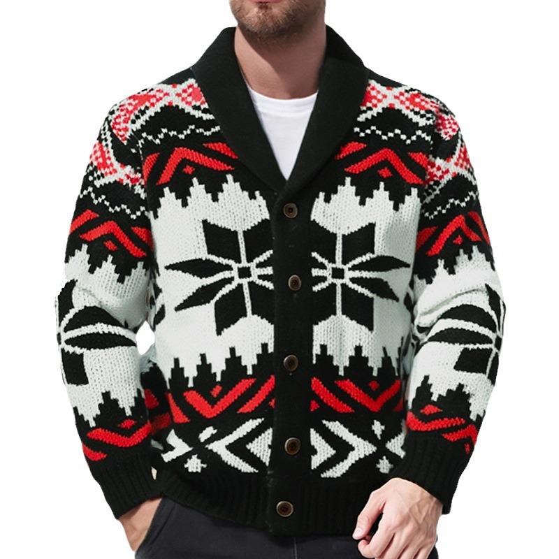 Vintage julejacquard-jakkeslag for menn, strikket cardigan 66875790M