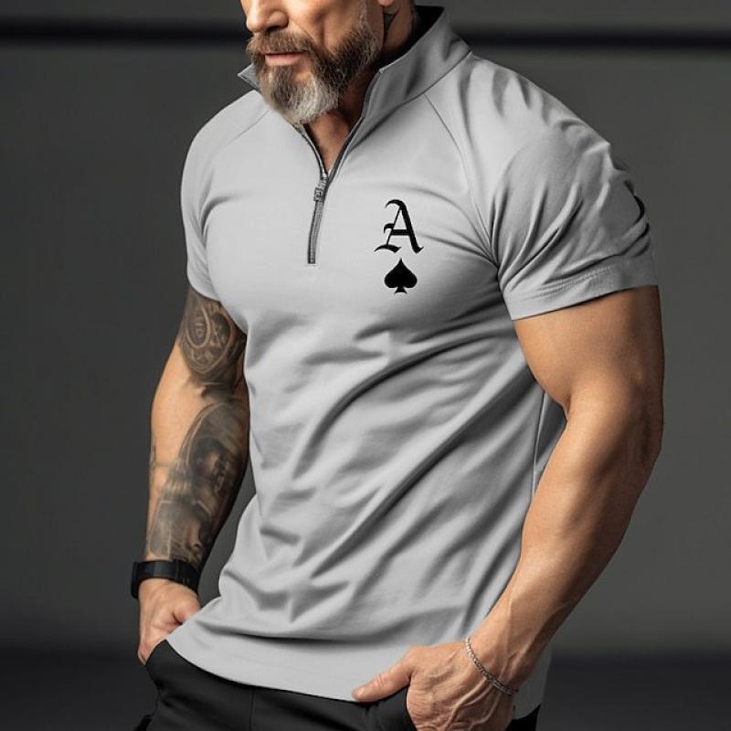 Polo da uomo a maniche corte con stampa poker e bavero con cerniera 56855419Z