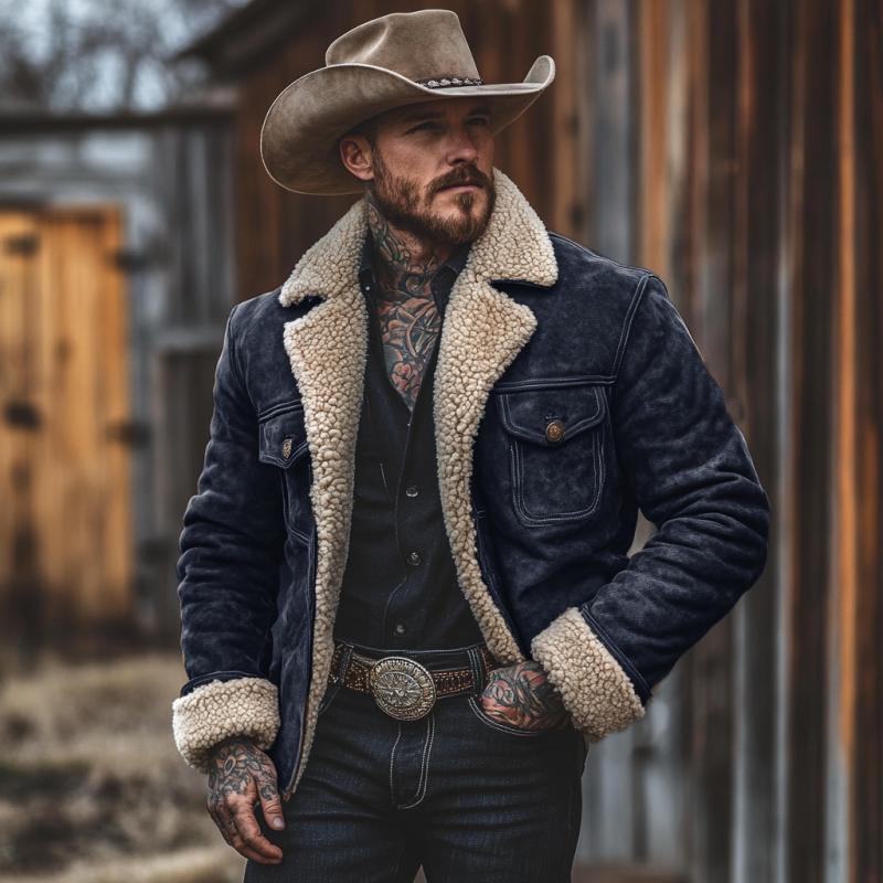 Herren Vintage Wildleder Lammwolle Futter Warme Jacke 33819755Y