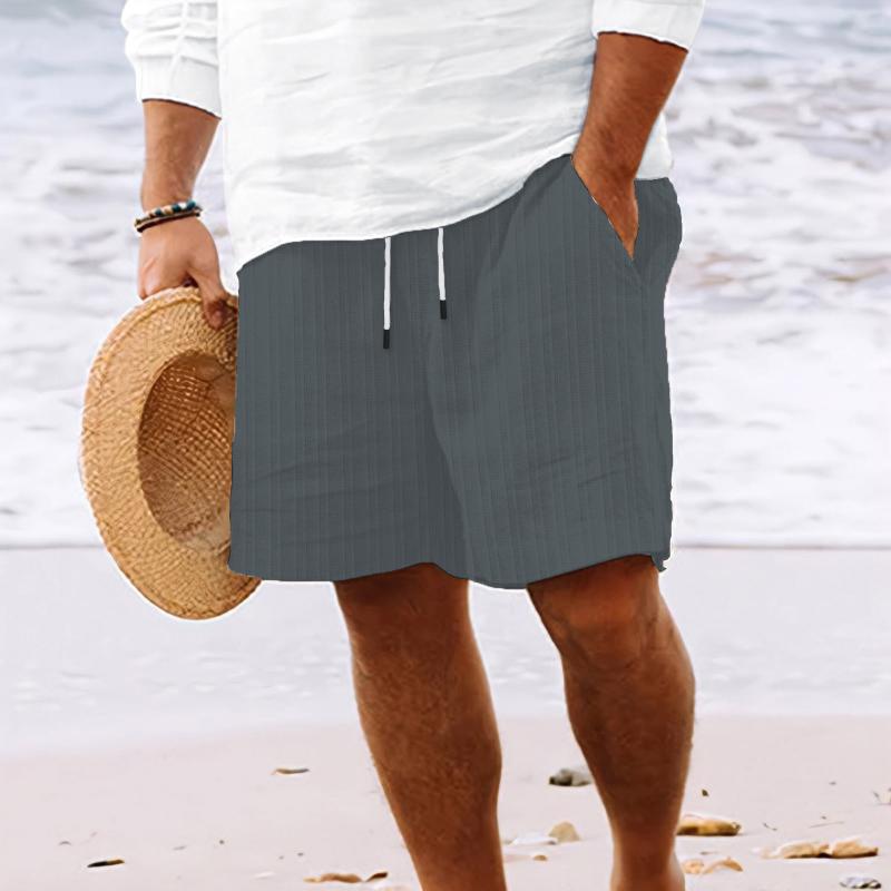Menns bomullsblanding stripete strandshorts med snor 98769744Y
