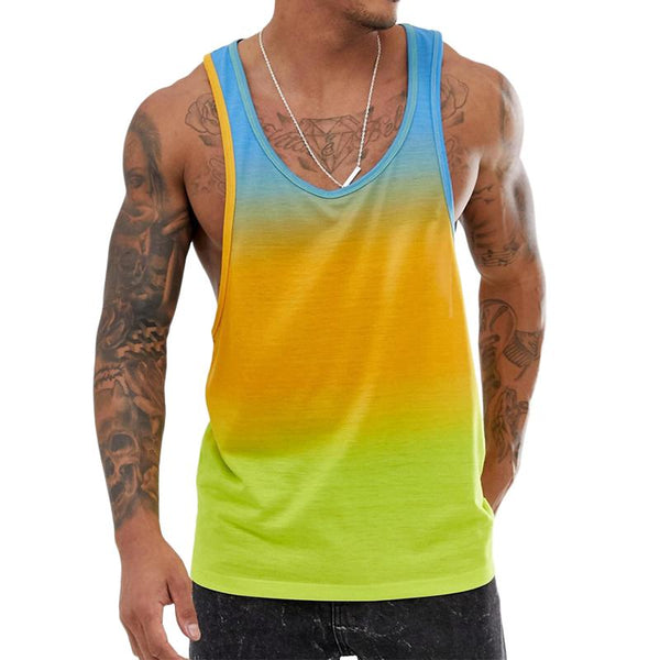 Men's Casual Colorful Gradient Round Neck Tank Top 76381341TO
