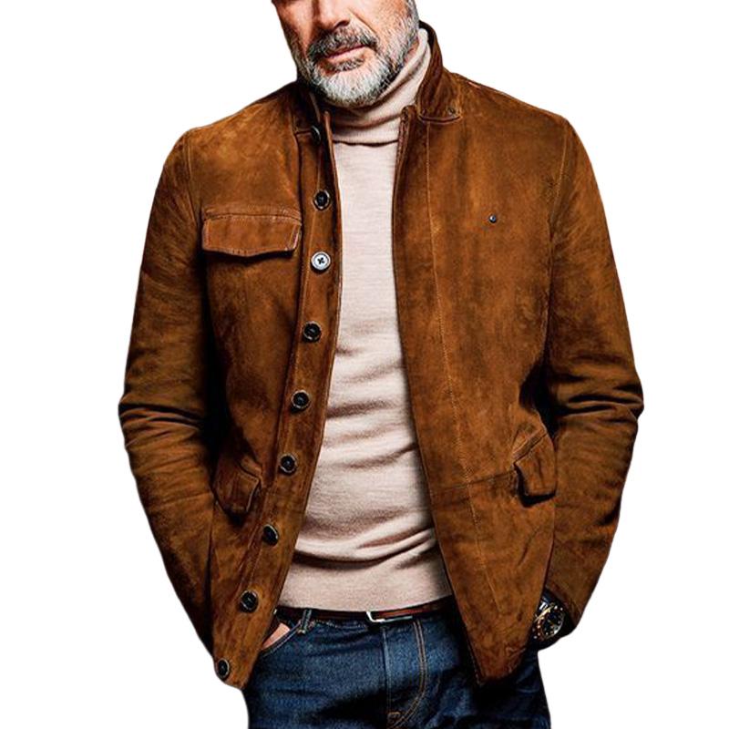 Men's Solid Color Stand Collar Suede Jacket 47511261X