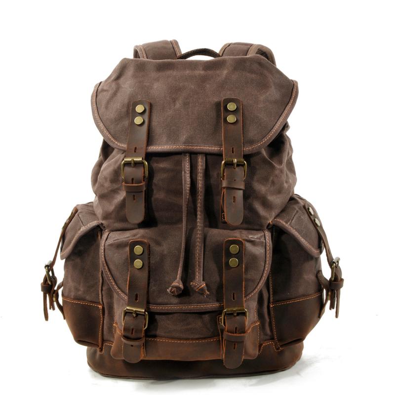 Herren Vintage Outdoor Canvas Nähte Leder Multi-Pocket Rucksack 19083234Y