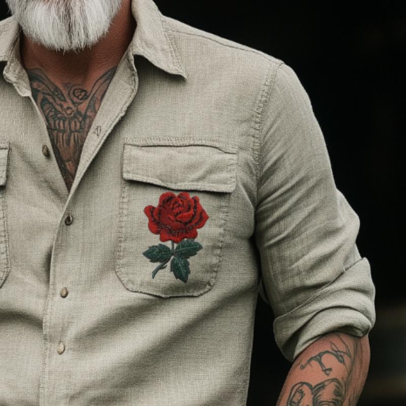 Retro Casual Western Cowboy Brodert Langermet skjorte for menn 41821327TO