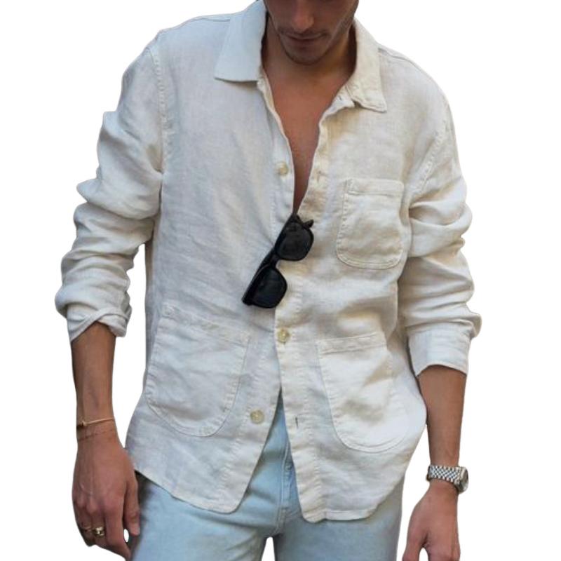 Camicia a maniche lunghe con tasca casual vintage da uomo 84721279TO