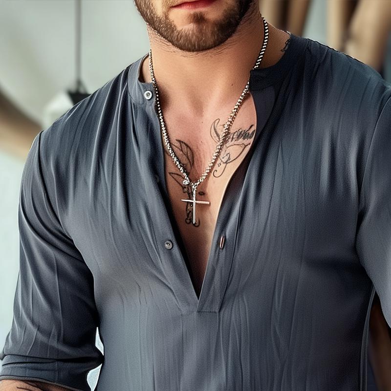 Camicia a maniche lunghe con colletto Henley da uomo 98367037Z