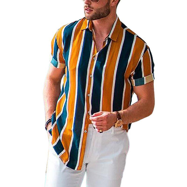 Men's Striped Print Short Sleeve Shirt 87553889Y