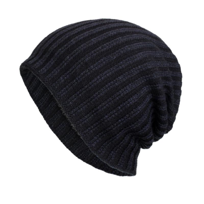 Retro bicolore strisce verticali trecce fodera in flanella caldo cappello lavorato a maglia 91885808Y