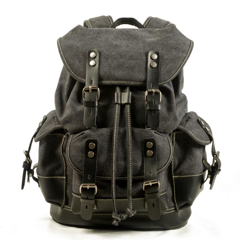 Herren Vintage Outdoor Canvas Nähte Leder Multi-Pocket Rucksack 19083234Y