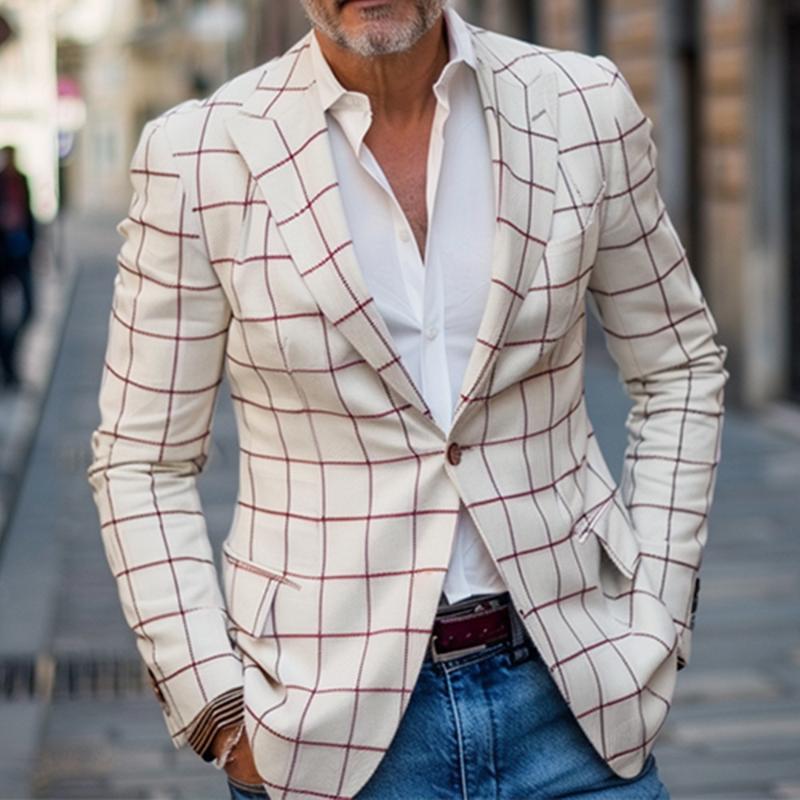 Retro Casual Blazer Pocket Print Lomme 96724361TO for menn