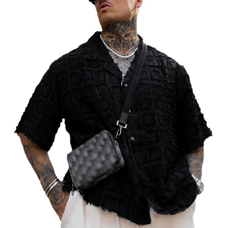 Chemise décontractée à manches courtes en tissu texturé uni pour hommes 74302419Z