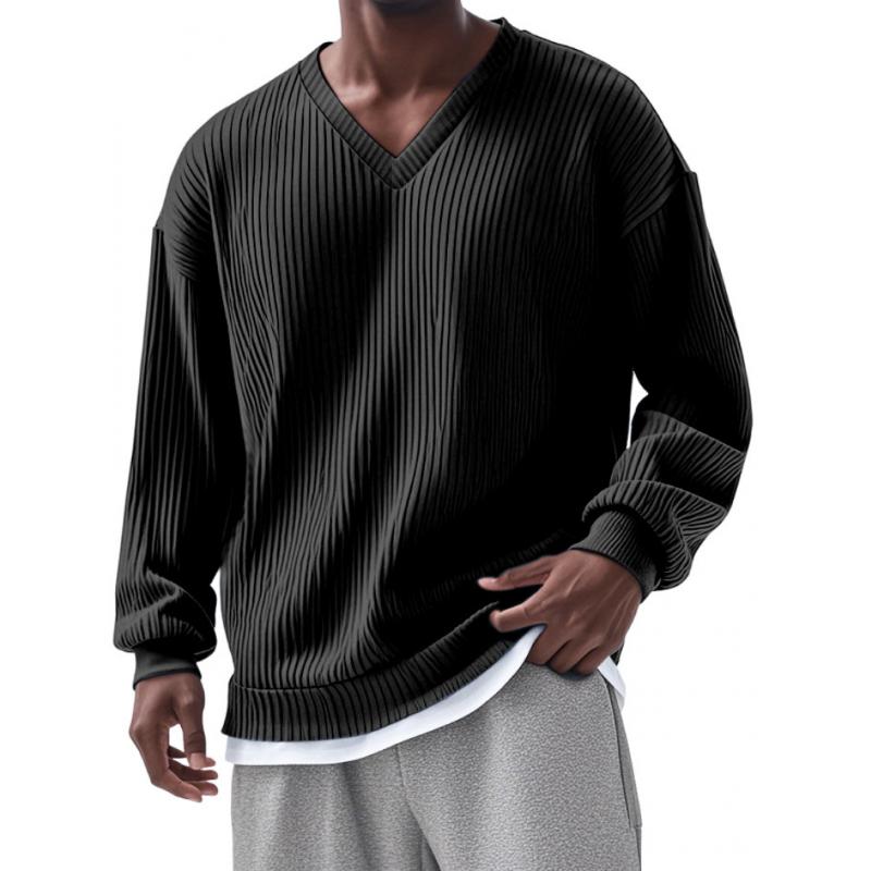 T-shirt casual da uomo a maniche lunghe con scollo a V e righe 54180863M