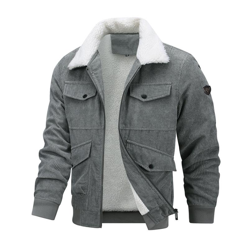 Chaqueta informal de pana con solapa y múltiples bolsillos de lana de cordero gruesa para hombre 14154496M