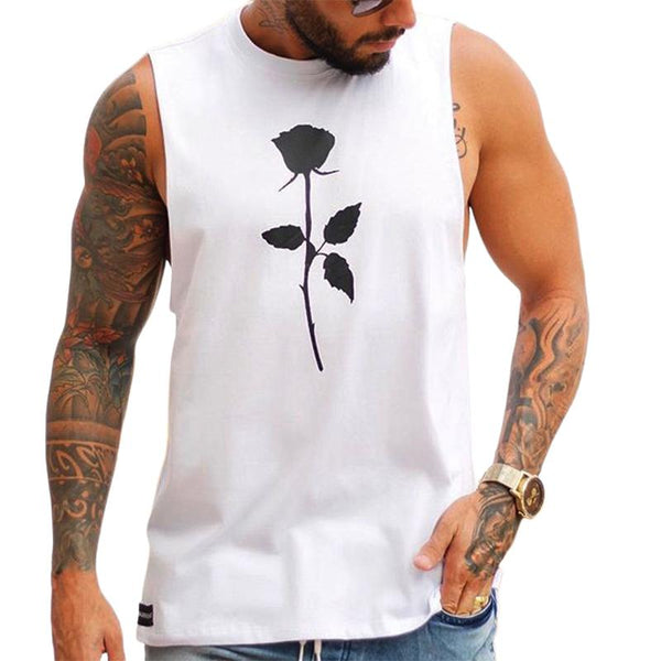 Men's Casual Simple Rose Print Round Neck Tank Top 85506230TO