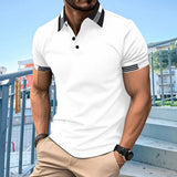 Men's Colorblock Lapel Button-Down Short Sleeve Polo Shirt 41219221Y