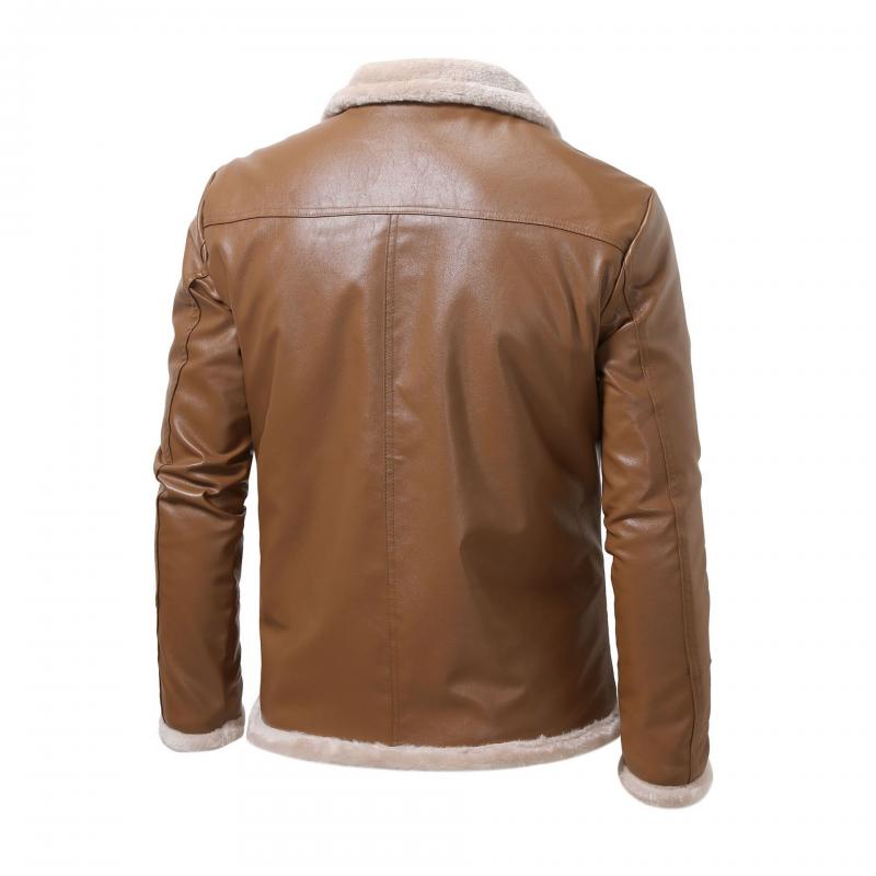 Chaqueta de cuero de corte entallado con cremallera y solapa de piel gruesa y cálida estilo vintage para hombre 68759096M