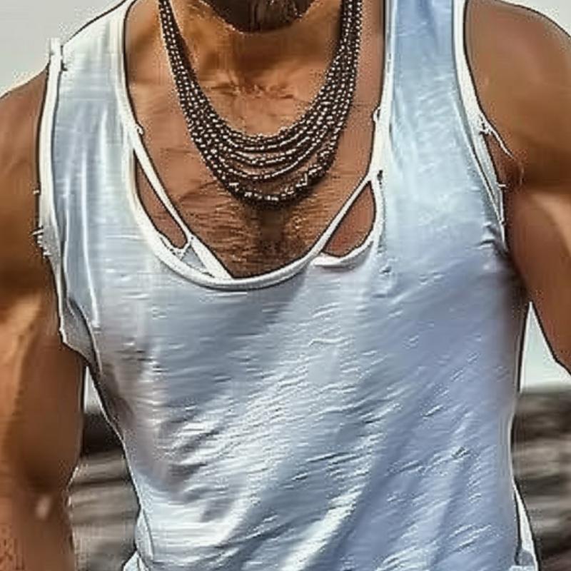 Camiseta sin mangas informal de algodón mezclado con lavado y agujeros para hombre 74410172M