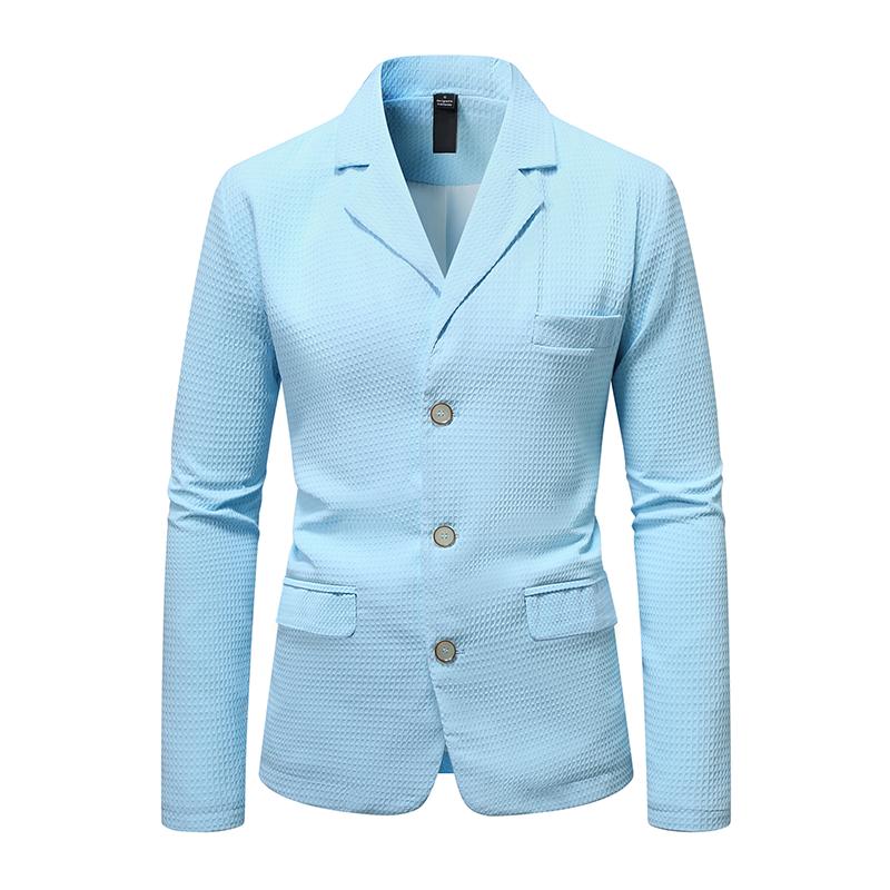 Blazer monopetto slim fit con revers a tacca e motivo a nido d'ape da uomo, tinta unita, 06434390Z