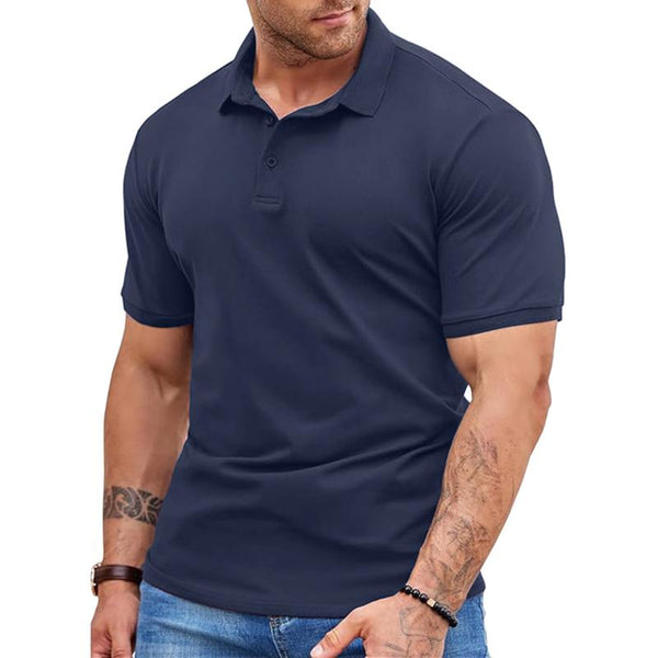 Men's Solid Lapel Short Sleeve Casual Polo Shirt 46902851Z