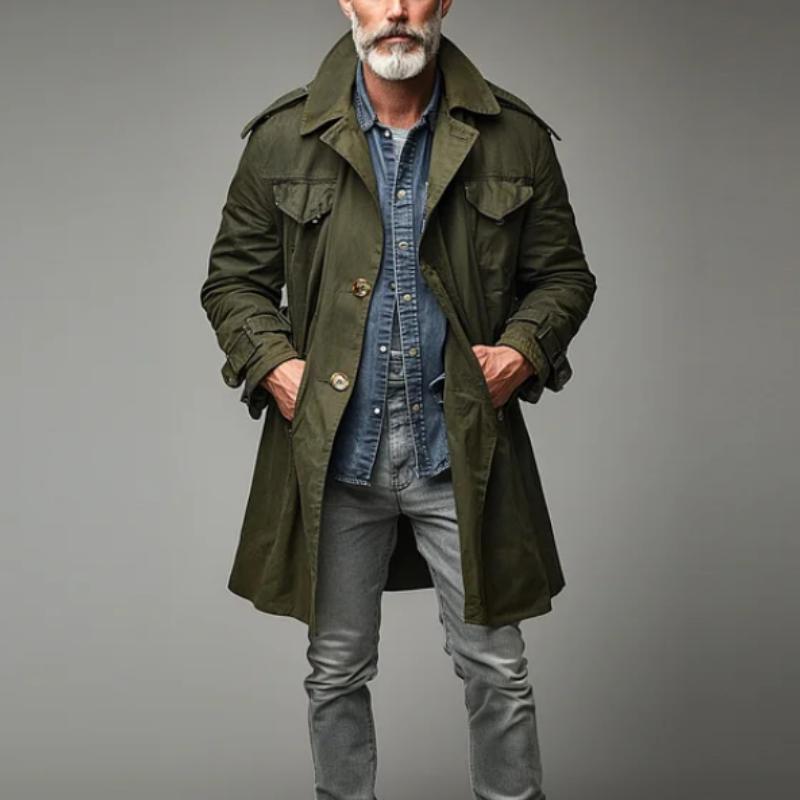 【Envío en 24 horas】Gabardina cargo de un solo pecho con solapa vintage para hombre 57555591Y
