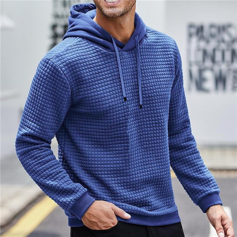 Sudadera con capucha suelta de manga larga con cuadros sólidos para hombre 70531224Z