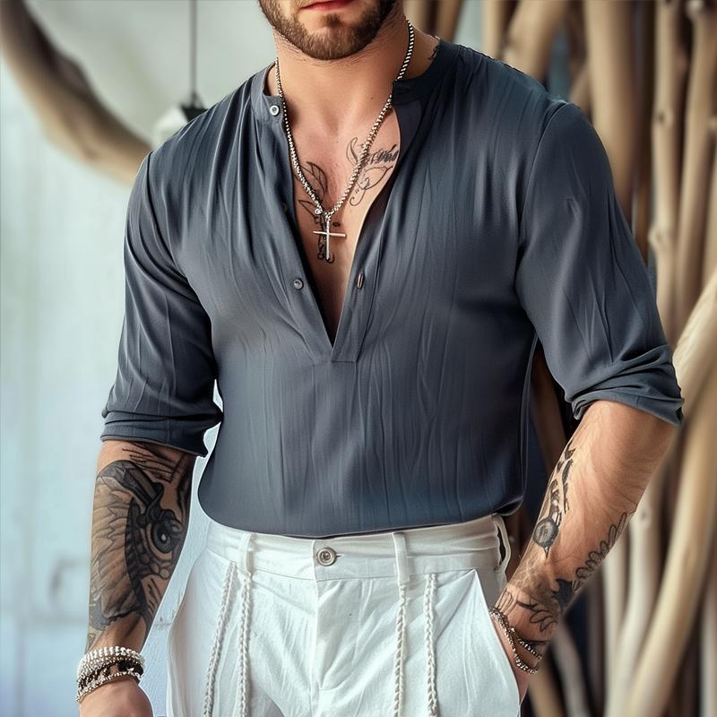 Camicia a maniche lunghe con colletto Henley da uomo 98367037Z
