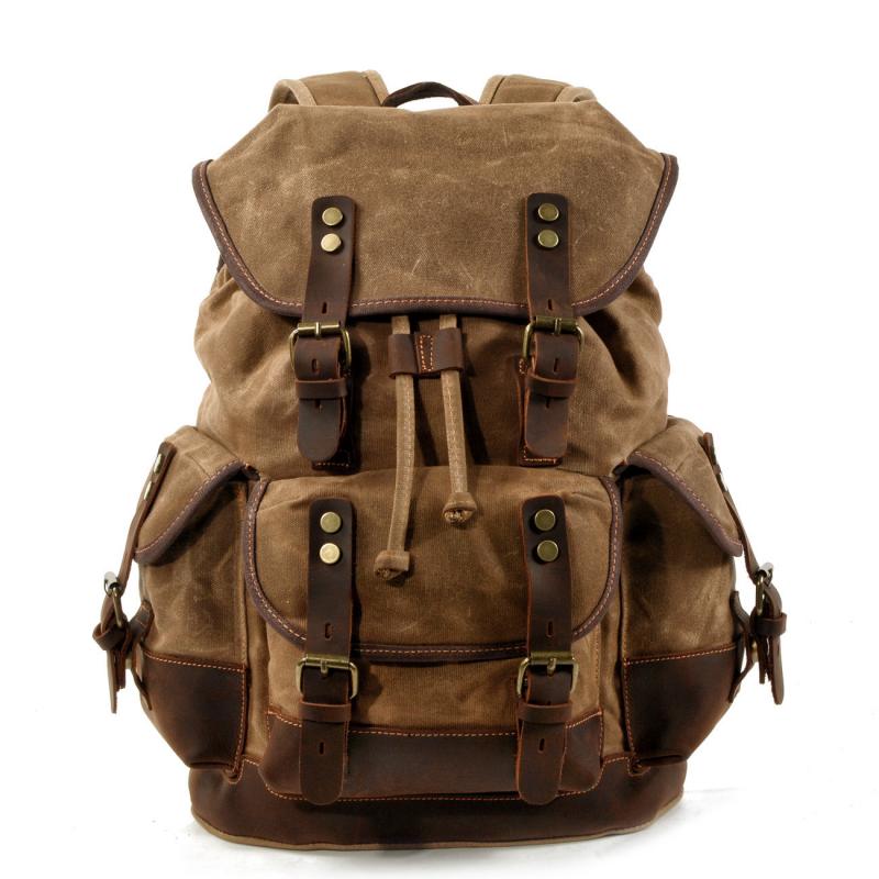 Herren Vintage Outdoor Canvas Nähte Leder Multi-Pocket Rucksack 19083234Y