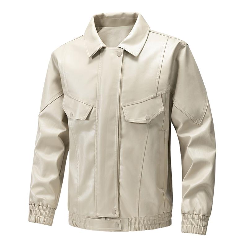 Chaqueta clásica informal de cuero con solapa para hombre 19775422F