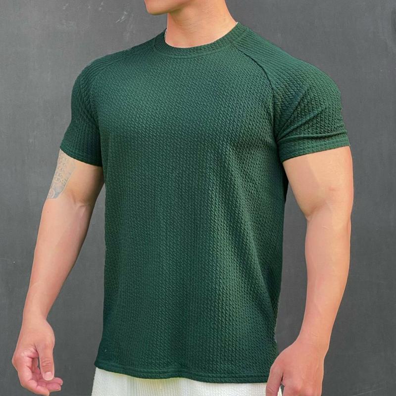 Camiseta deportiva informal de manga corta con cuello redondo y rayas lisas para hombre 18523718Z