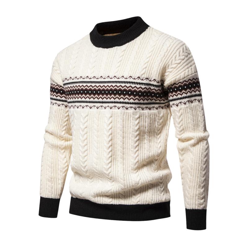 Men's Vintage Colorblock Jacquard Crew Neck Knitted Pullover Sweater 58865522M