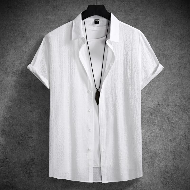 Camisa casual de manga corta con solapa lisa para hombre 91342146Z