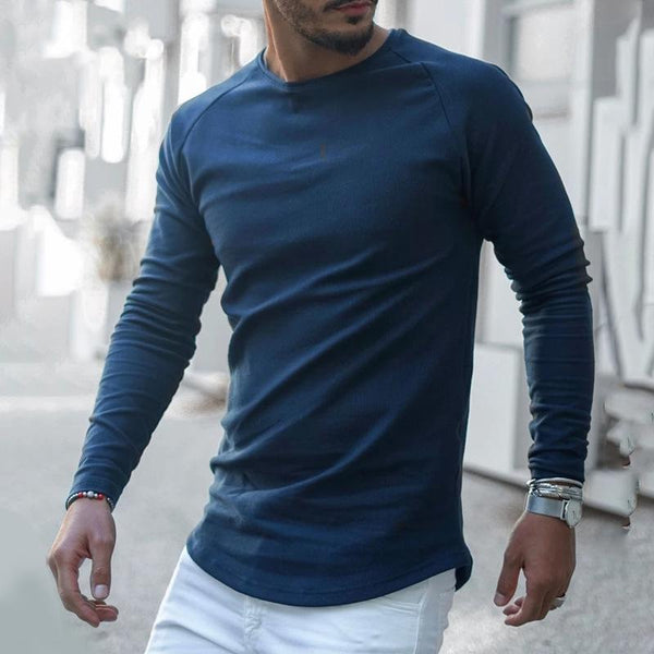 Men's Solid Round Neck Long Sleeve T-shirt 00033529Z