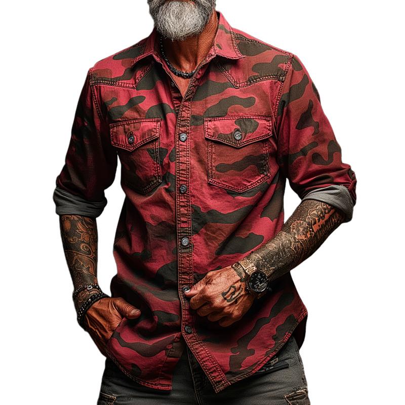 【Expédition 24 heures】Chemise cargo camouflage à revers et poche poitrine pour homme 17623334Z