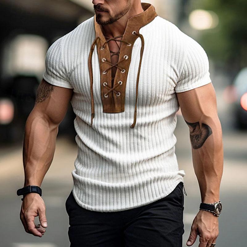 Felpa da uomo con colletto alto e lacci vintage lavorata a maglia 70188157X